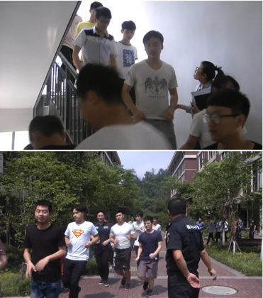 学生在老师和安保人员的指挥引导下快速有序疏散
